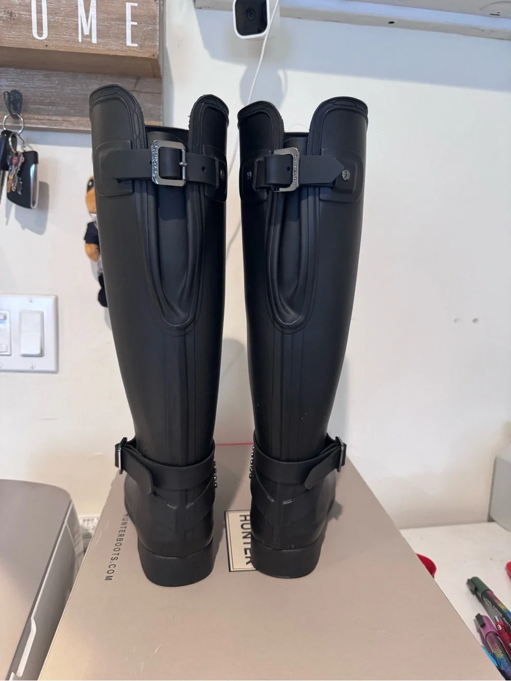 Hunter Matte Black Tall Studded Rain Boots